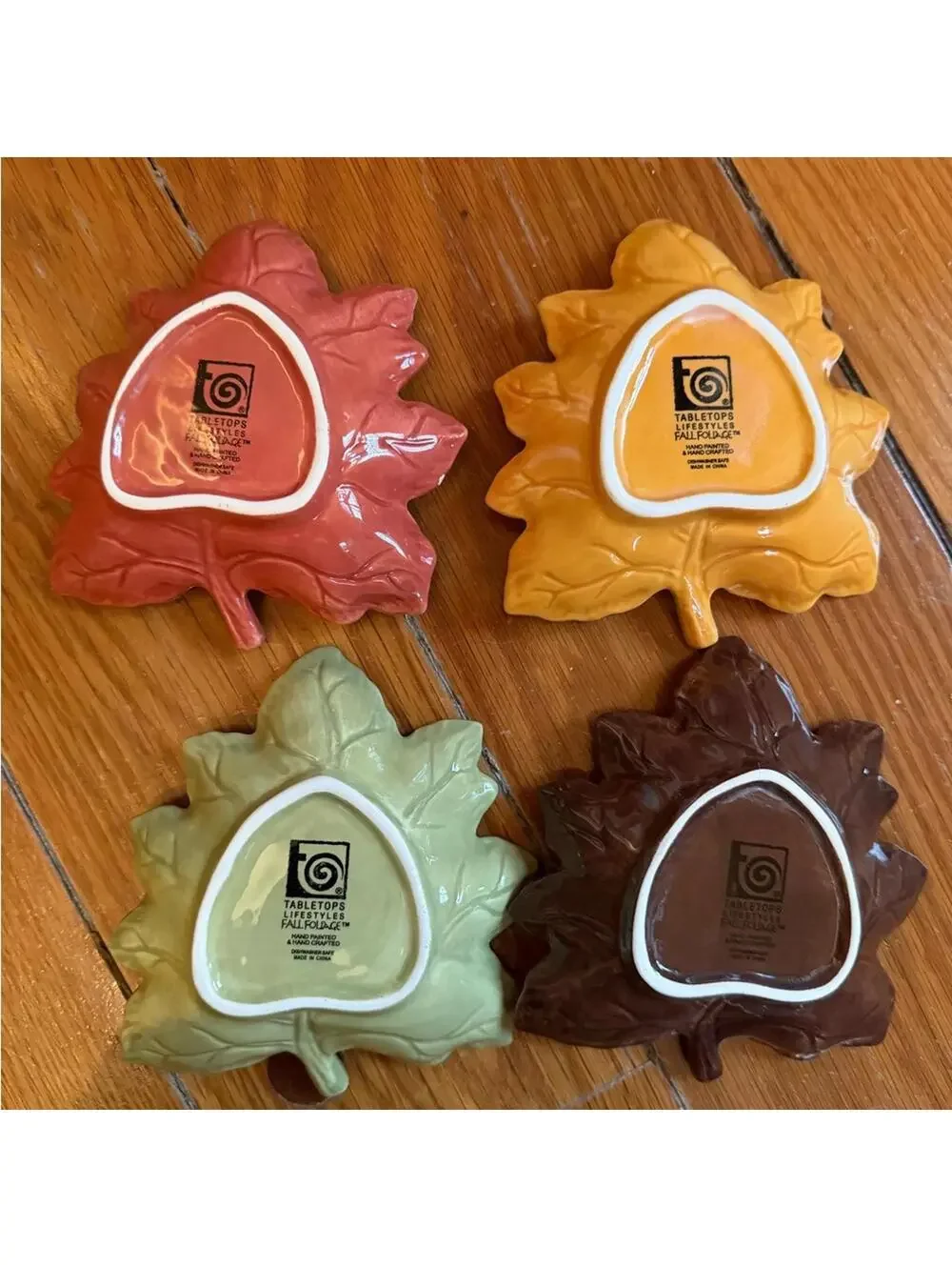 Vintage Oak & Maple Leaf candy/nut dish w 4 handcrafted matching leaf plates.